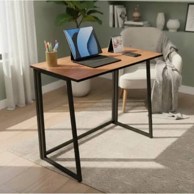 Escrivaninha Industrial Dobrável ou Fixa para Home Office, Mesa de Computador Compacta(Madeira - articulada)