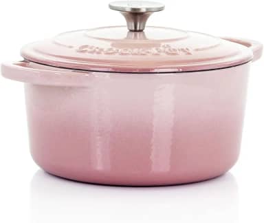Crock-Pot Forno holandês redondo de ferro fundido esmaltado artesanal, 2,7 l, rosa blush