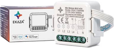 EKAZA Interruptor Mini Módulo Embutido com clipe 4 Canais, Wi-Fi + Bluetooth, EKAC-T3094WB