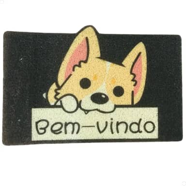Tapete Capacho Porta de Entrada Pets 'Bem-vindo' 100% Poliéster Emborrachado 60cm x 40cm Para Receber Com Estilo (Cachorro Plaquinha)
