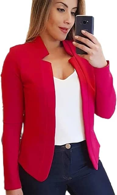 Blazer feminino com frente aberta, manga comprida, casual, para trabalho, escritório
