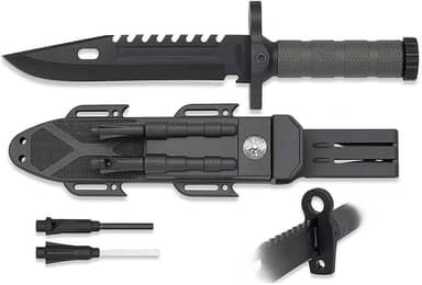 Faca Tática Militar Esportiva Caça Mergulho Pesca Com Bainha Bússola Pederneira Apito Sobrevivência (Tática)