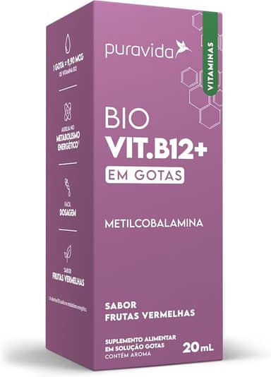 Puravida Vitaminas Bio Vit. B12+ Metilcobalamina Gotas Sabor Frutas Vermelhas 20ml