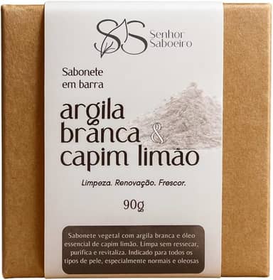 Sabonete de Argila Branca Natural Senhor Saboeiro Reduz Manchas Clareador Facial Hidratante 90g
