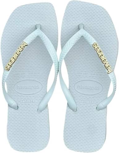 Chinelo Havaianas Slim Square Quadradinha Personalizado Com Logo de Metal Branco Pin Dourado Tamanho 37-38