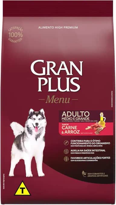 Ração GranPlus Menu Carne e Arroz Cães Adultos 15kg