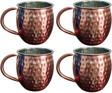 Kit 4 Canecas Moscow Mule 580ml Martelada Resistente Inox Rose Gold com Alça Ergonômica para Servir Drinks Bebidas Geladas