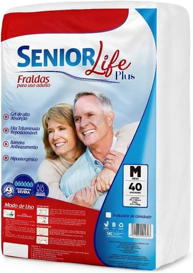 Fralda Geriátrica Senior Life Plus M - 40 Unidades