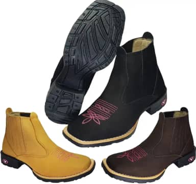 Bota Botina Texana Country Modativa Feminino e Masculino Couro Nobuck Legítimo Cano Médio