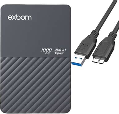 HD Externo Portátil 1TB Slimvault USB 3.0, Resistente a Choques, Compatível com PC/Mac/Notebook/Xbox/PS4, Backup Rápido de Arquivos