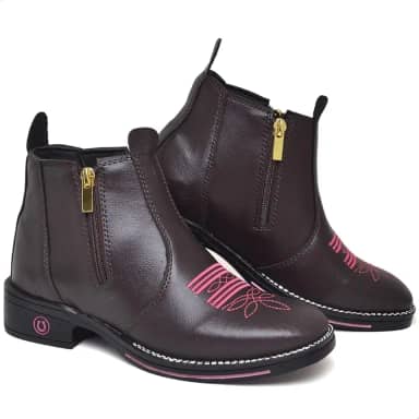 Bota Feminina Botina Texana Cano Curto Bico Quadrado Confortável Com Zíper (Café Zíper, BR, Adulto, Numérico, 36)