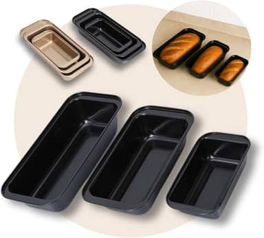 Kit 3 Formas para Assar Pão e Bolo, Assadeiras Antiaderentes – Tamanhos Diferentes – Fácil de Desenformar e Limpar, Ideal para Pães e Bolo — Revestimento Antiaderente — PREMIUM LOREAL SHOP