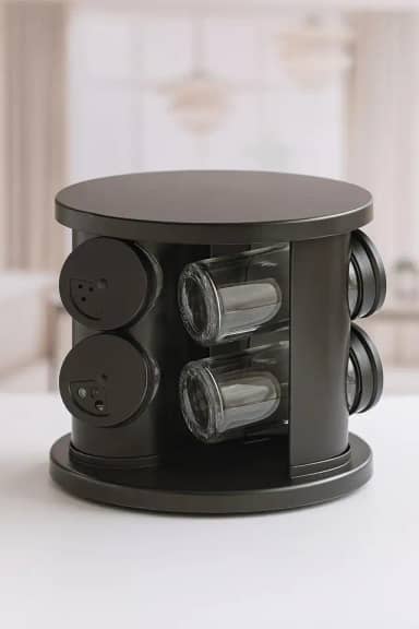Porta Temperos Giratório 360° com 6 Potes de Vidro, Base Rotatória, Capacidade 85mL, 17,5x17,5x15cm, Organizador para Cozinha