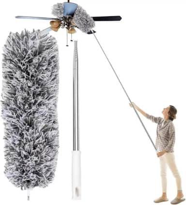 Espanador Telescópico Extensível Até 2.80 Metros Microfibra Haste de Inox | Limpa Teto Persianas Casa Escritório Guarda Roupa