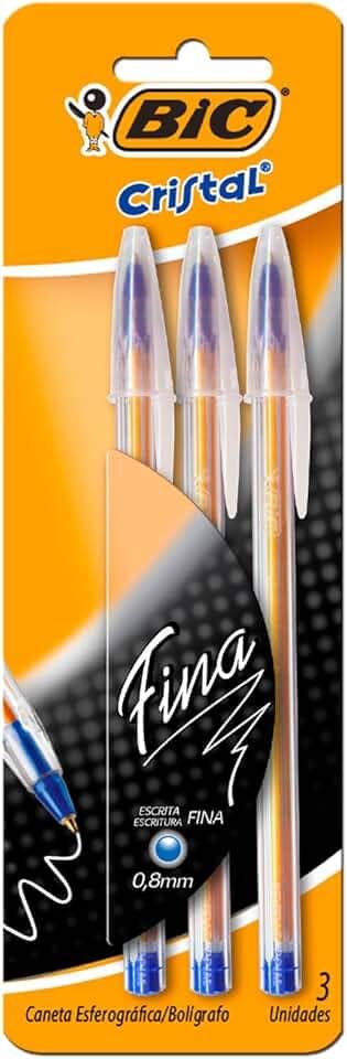 Caneta Esferográfica BIC Cristal Precisão, Azul, Ponta Fina de 0.8mm, 835241, 3 Unidades, Corpo Hexagonal