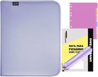 Fichário Colegial Caderno Folhas Argolado Sweet Zíper Grande (Lilas)