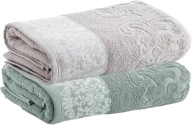 Kit Jogo Toalhas Banho, 2 Pe�as, Medalh�o, Corttex, Algod�o, Jacquard, Alta Absor��o, 450g/m� - Altihaus (Verde/Cinza)