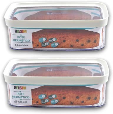 Kit 2 Potes Herméticos para Bolo de Forma (Preto) 1.5L Acrílico Transparente (Branco)