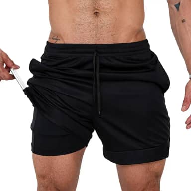 Bermuda Masculina 2 em 1 Shorts Duplo Dry Fit Treino Calção com Bolso Celular Academia Fitness Musculação