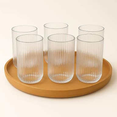 Jogo 6 Copos De Vidro Canelado Cameratta Agua Suco Drink 420ml Transparente