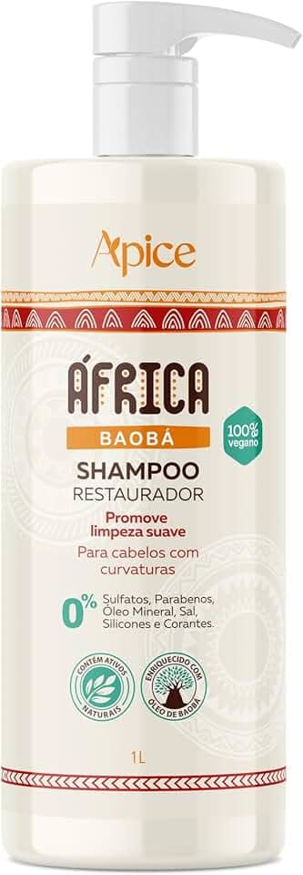 Ápice Shampoo África Baobá Restaurador | Limpeza Suave e Hidratação para Cabelos Cacheados e Ondulados | 1000ml
