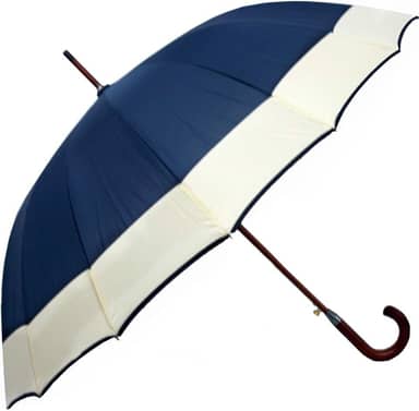 Guarda Chuva Grande Azul com Bege Cabo de Madeira Curvo