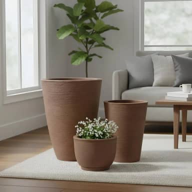 Kit 3 Vasos Para Plantas Polietileno Grafiato Luxo Marrom