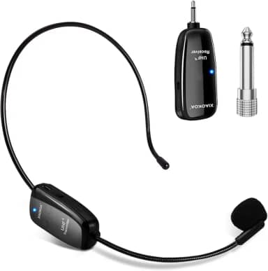 Microfone Sem Fio, Microfone Wireless UHF, Transmissão Sem Fio de 50 m, Faixa de Cabeça e Portátil 2 em 1, para Guia Turístico/Ensino/Discurso