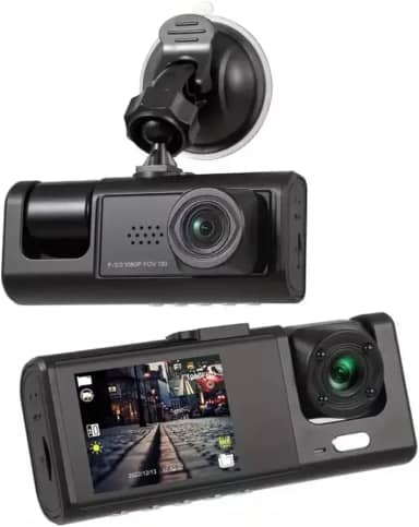 Câmera Veicular 3 Lentes Full HD 1080p com Visão Noturna – Dashcam Frontal, Interna e Traseira, Tela LCD 4” e Detecção de Movimento