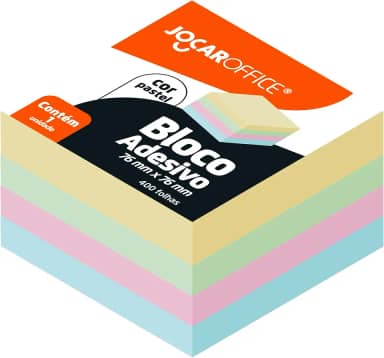 BLOCO ADESIVO COLORIDO PASTEL 76MMx76MM - SHRINK C/ 1 BLOCO COLORIDO 400F JOCAR OFFICE