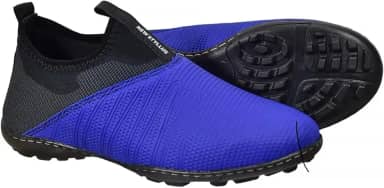 NEW STYLLUS Chuteira Society Adulto, Preta e Azul, Sola de Borracha, para Grama Sintética