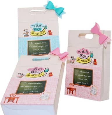 Sacolinha para lembrancinha dia dos Professores com lacinho decorativo Pegue e Monte (5 Unidades Rosa)