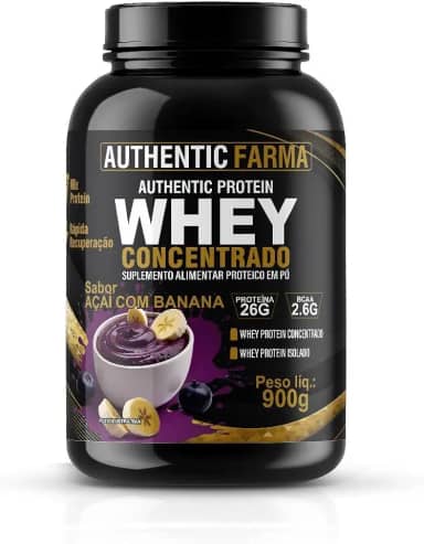 Whey Concentrado Sabor Acai com Banana, Proteína 26g, BCAA 2,6g, Peso líq. 900g