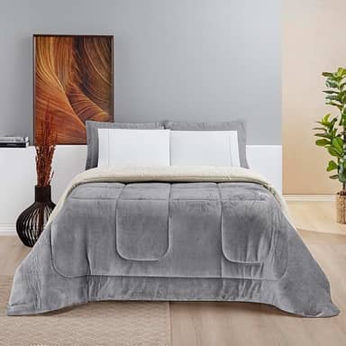 Cobertor QUEEN GIGANTE Manta Coberta Sherpa Macio Frio Intenso Grosso Coberdrom Dupla Face (Cinza)