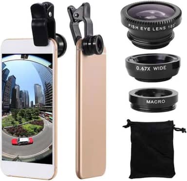 Kit Lentes Para Celular Olho De Peixe Lente Macro Lente Grande Angular Smartphone 3 Em 1 iPhone Samsung Galaxy Celulares Android Tablet