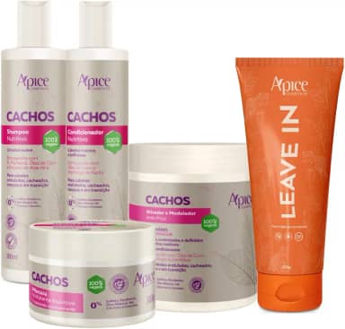 Kit Apice Cachos 5 Itens Tratamento Capilar Completo Cabelo Vegano + Leave In Condicionante
