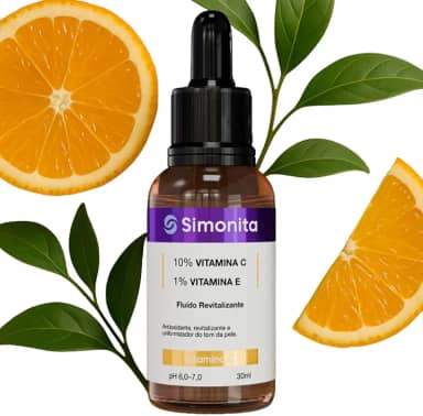 Sérum Facial Vitamina C 10% + Vitamina E 1% 30ml Clareia Manchas, Uniformiza o Tom da Pele, Hidrata sem Oleosidade, Antioxidante e Anti-Idade SIMONITA