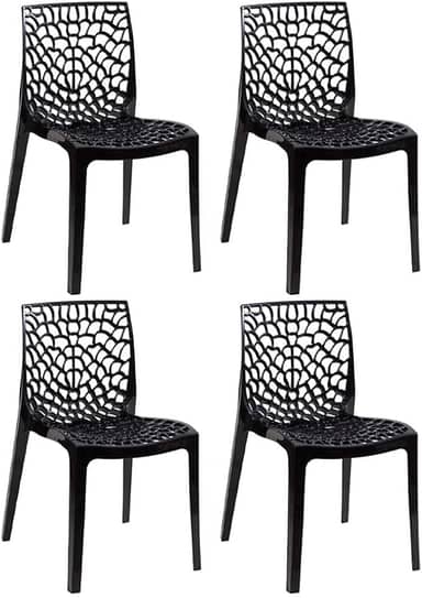 Loft7, Kit Conjunto 4 Cadeiras Gruvyer, Polipropileno com Encosto Moderna Versátil para Sala de Jantar Cozinha Bar Restaurante Jardim Varanda Cafeteria Shopping Salão de Festas, Preto