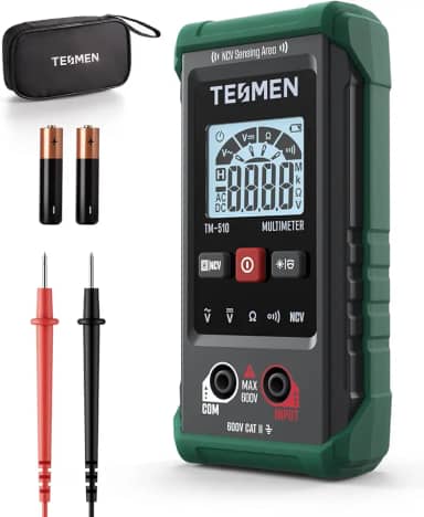 TESMEN TM-510 Multímetro, 4000 Contagens, Medição Inteligente, Voltímetro de Autoescala; Testador de Tensão com Função de Tensão sem Contato, Mede Tensão AC/DC, Resistência, Continuidade - Verde