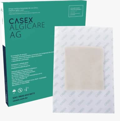 Casex, Algicare AG Casex – Curativo de Alginato de Cálcio com Prata Iônica 10x10cm | Alta Absorção e Ação Antimicrobiana | Ideal para Feridas Exsudativas e Cicatrização Avançada, 1 Unidade, Não acompanha caixa