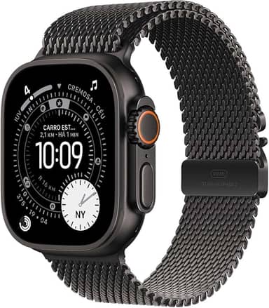 Apple Watch Ultra 3 GPS + Cellular, Caixa em titânio preto de 49 mm com Loop milanesa em titânio preto ‑ M