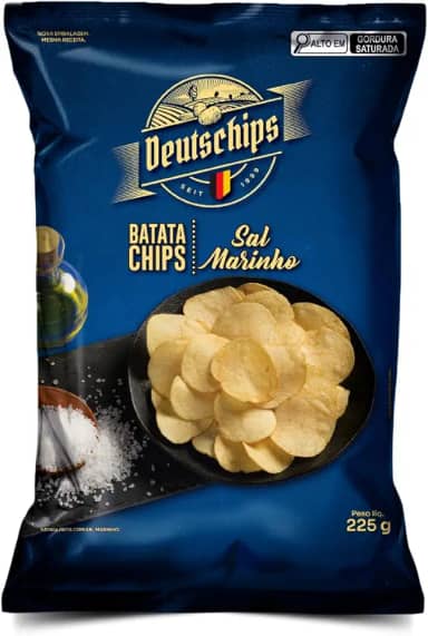 Salgadinho Batata Chips Sal Marinho Deutschips 225G, Deutschips, Batata Frita Lisa Sabor Sal Marinho, Azul, Mergulhe No Puro E Refinado Sabor Do Mar