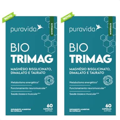 Kit 2x Bio TriMag Puravida Magnésio Bisciglinato Dimalato Taurato 60 cápsulas