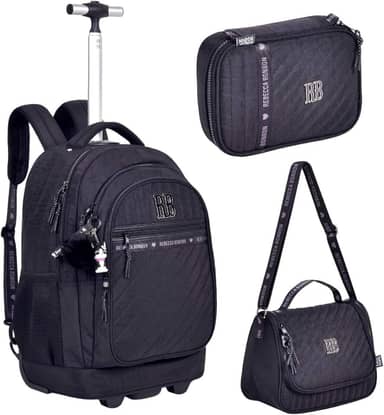 Mochila Rebecca Bonbon com Rodinhas Lancheira e Estojo Preta