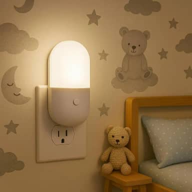 Mini Abajur de LED Noturno Bivolt para Quarto Infantil Luminária de Tomada em Acrílico Luz Suave e Confortável para Bebês e Crianças