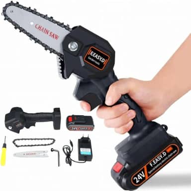 Mini Moto Serra Motosserra a Bateria Elétrica Portátil 600w 24v Carregador Bivolt Recarregável para Galhos Bambu e Madeira Sabre de 10cm 2000mah -CLICK FACIL - Serra Portátil