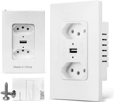 Tomada Inteligente WiFi com Porta USB Tipo C Tomada de Parede Tuya Smart Home Automação Residencial Compatível com Google Home Alexa