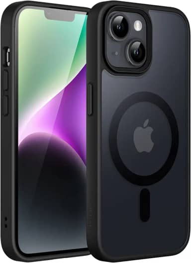 JETech Capa Magnético para iPhone 14 Plus 6,7 Polegadas Compatível com MagSafe, Case Capinha Translúcido Fosco Verso Fina à Prova de Choque Tampa (Preto)