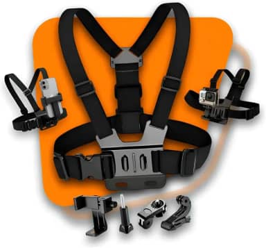 Kirk Suporte Peitoral (Chest Mount) 360° Profissional | para Celular, Câmera Esportiva, GoPro Hero, iPhone, Android, Gravações em Moto, Bike, Trilhas e Esportes de Ação, Ajustável e Estável
