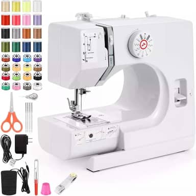 Mini máquina de costura,máquina de costura elétrica portátil para iniciantes,velocidade dupla de 12 pontos com pedal e kit de costura de 42 peças,fácil de usar,110V-220V